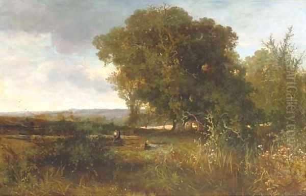 Gathering wood at the edge of a forest Oil Painting by Johannes Warnardus Bilders