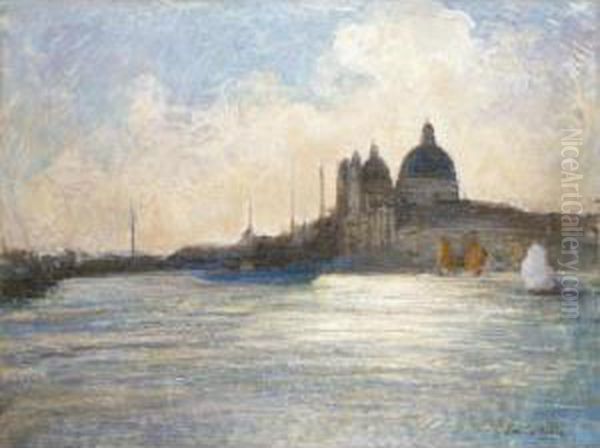 Venezia, Veduta Della Chiesa Della Salute Oil Painting by Emilio Borsa