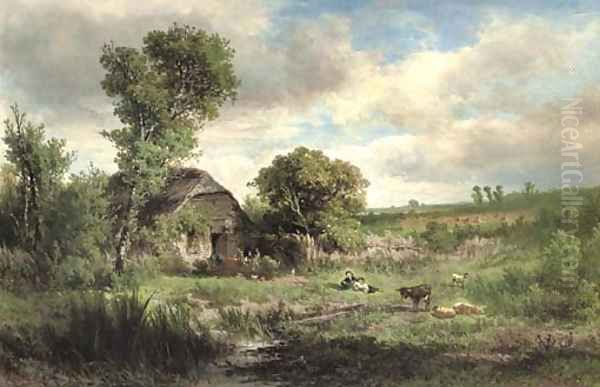 A country idyll Oil Painting by Johannes Warnardus Bilders