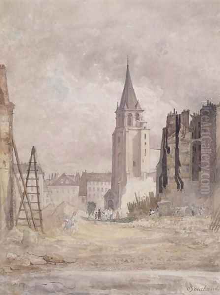 Demolition of Saint-Germain-des-Pres, c. 1867-68 Oil Painting by Prudent Leon Bouchaud