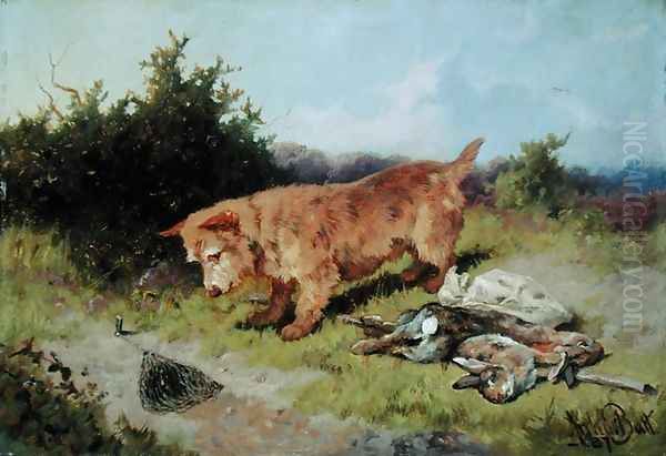 Terrier Watching a Rabbit Trap 1887 Oil Painting by Arthur Batt