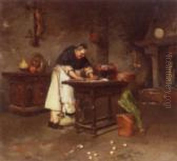 In The Kitchen Oil Painting by Giuseppe Bortignoni