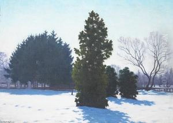 A Winter Landscape In A Park Oil Painting by Samu Bortsok