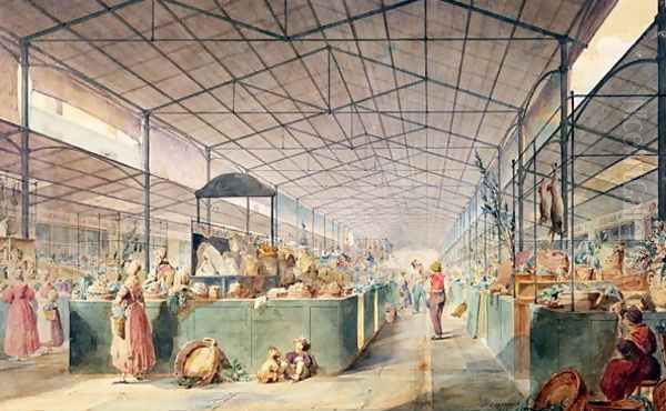 Interior of Les Halles, 1835 Oil Painting by Max Berthelin