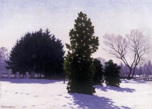 In The Park In Winter Oil Painting by Samu Bortsok