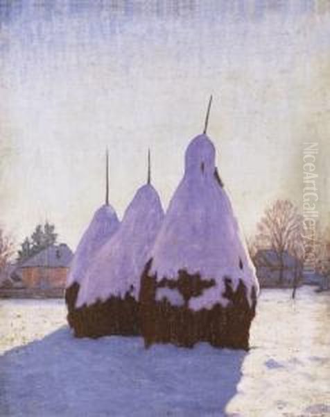 Winter In Nagybanya Oil Painting by Samu Bortsok