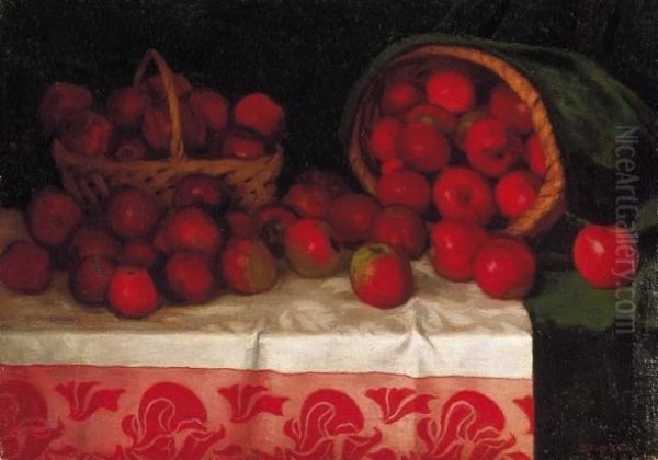 Baskets With Apples Oil Painting by Samu Bortsok