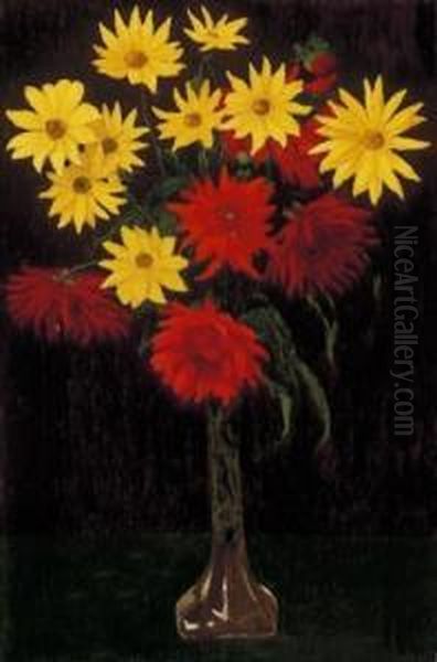 Red And Yellow Flowers Oil Painting by Samu Bortsok