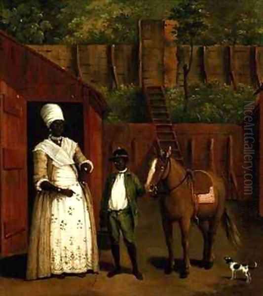 A Negro Mother and Son with a Pony outside a Stable Oil Painting by Agostino Brunias