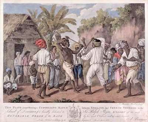 A Cudgelling Match between English and French Negroes on the Island of Dominica Oil Painting by Agostino Brunias