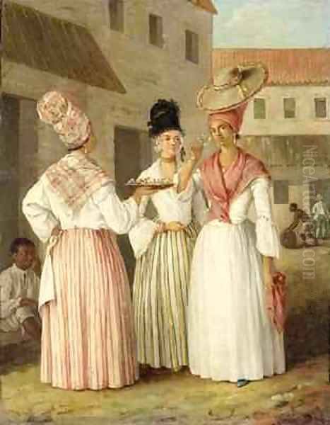 A West Indian Flower Girl and Two Other Free Women of Colour Oil Painting by Agostino Brunias