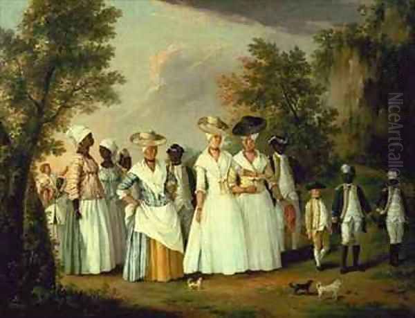 Three Ladies with two Children and eight Negro Servants Oil Painting by Agostino Brunias