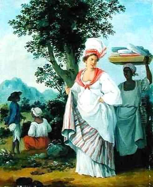 West Indian Creole Woman with her Black Servant Oil Painting by Agostino Brunias