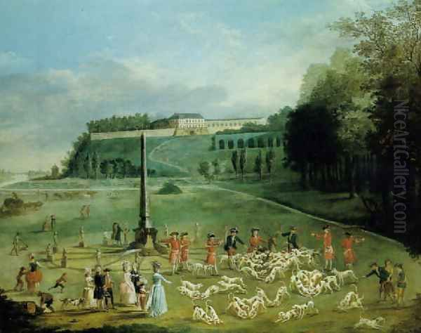 The Duc D'Orleans hunting party at the Chateau De Saint Cloud Oil Painting by Jacques Bertaux