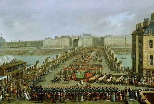 The Imperial Procession Returning to Notre Dame for the Sacred Ceremony of 2nd December 1804, Crossing the Pont-Neuf Oil Painting by Jacques Bertaux