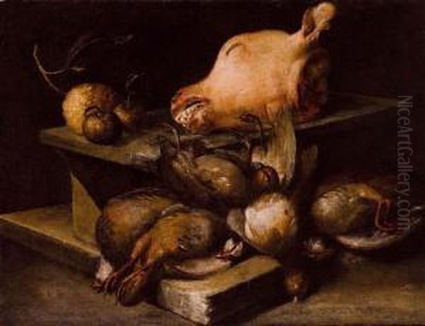 Natura Morta Di Selvaggina In Uninterno Di Cucina Oil Painting by Felice Boselli Piacenza