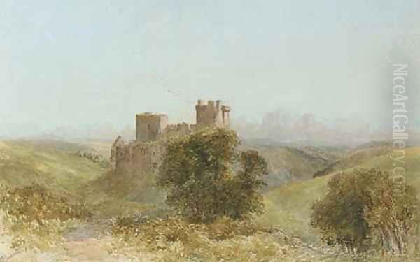 A ruined castle in a landscape Oil Painting by William James Bennett