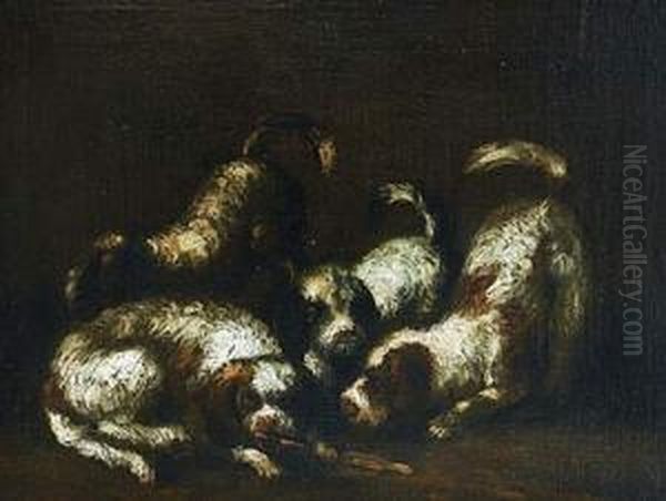 Par De Cuadros De Perros De Agua Oil Painting by Felice Boselli Piacenza