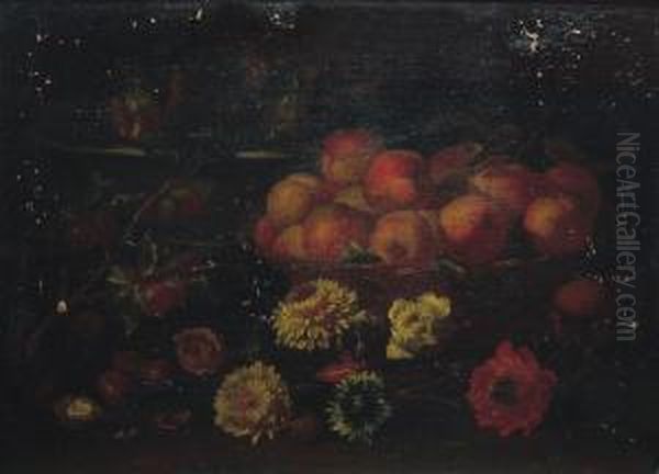 Nature Morte Aux Peches Et Fleurs Oil Painting by Felice Boselli Piacenza