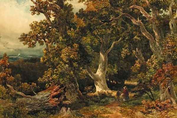 Figures returning from market through a wood Oil Painting by William James Bennett