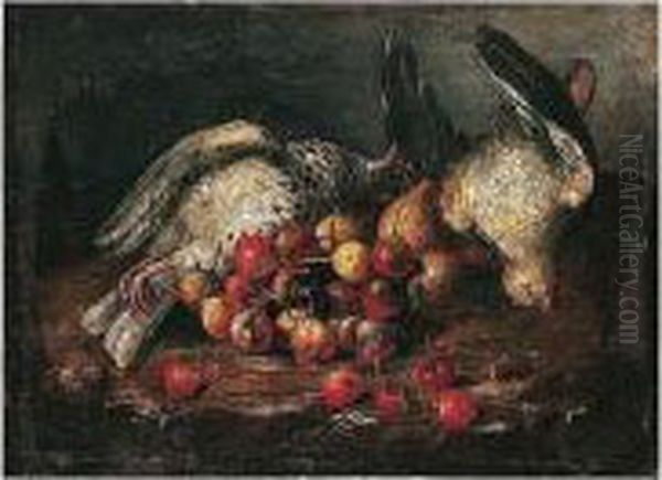 Still Life Of Cherries, Pears And Pigeon Oil Painting by Felice Boselli Piacenza