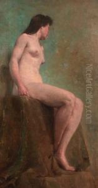 Study Of A Seated Female Nude Oil Painting by Rene Bosiers