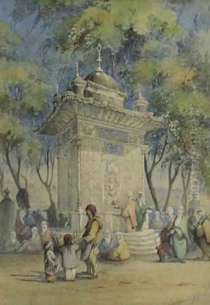 Fountain in Turkey (Fontaine en Turquie) Oil Painting by Charles Frederick de Brocktorff