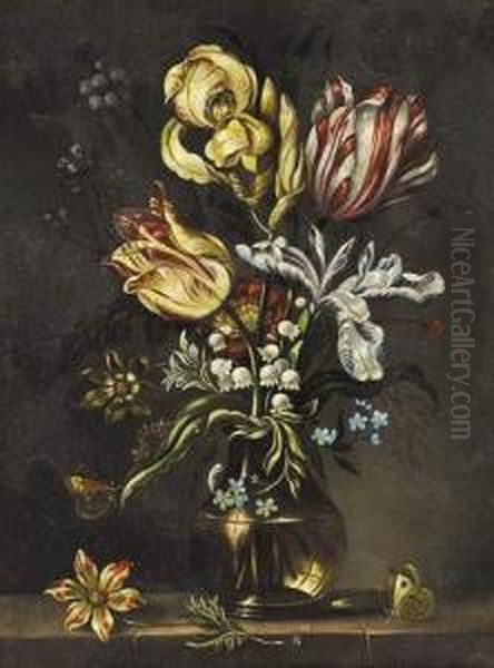 Tulipes Dans Un Vase De Verre. Oil Painting by Ambrosius the Elder Bosschaert