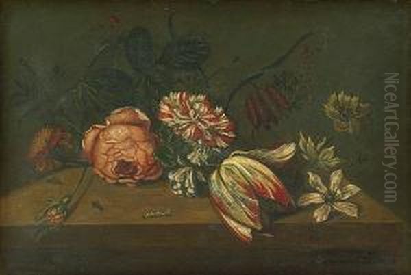 A Still Life With Flowers And Insects On A Ledge Oil Painting by Ambrosius the Elder Bosschaert