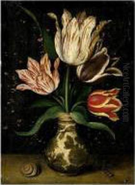 A Still Life Of Tulips In A Wan-li Porcelain Vase Oil Painting by Ambrosius the Elder Bosschaert