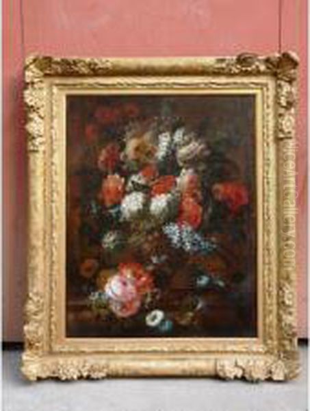 Bouquet De Fleurs Dans Un Vase Sur Un Entablement Oil Painting by Jan-baptist Bosschaert