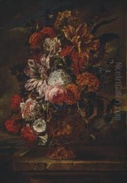 Bouquet De Fleurs Sur Un Entablement Oil Painting by Jan-baptist Bosschaert