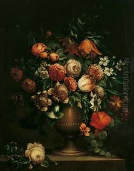 Blumenstilleben. Verso (wohl Von
 Der Originalen Leinwand Ubertragen) Bezeichnet Und Datiert: Jean 
Baptiste Bosschaert/1741. Ol Auf Leinwand (doubliert). H 91; B 71 Cm. Oil Painting by Jan-baptist Bosschaert