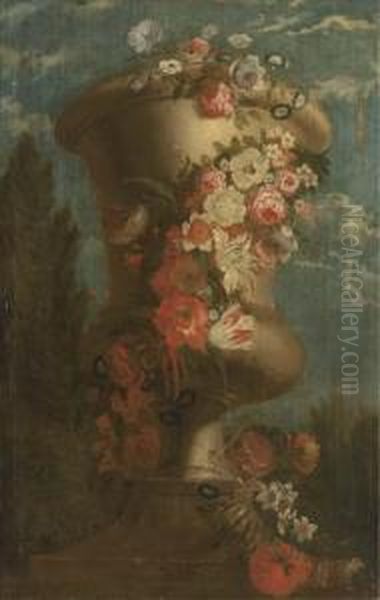 Roses, Carnations, Tulips, Morning Glory And Other Flowers In Anurn Oil Painting by Jan-baptist Bosschaert