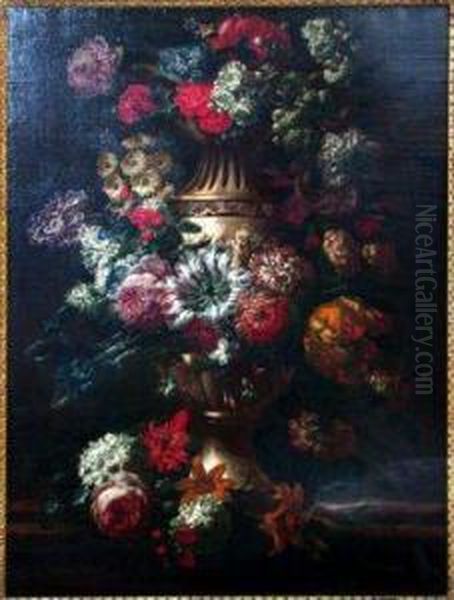 Floral Still Life In A Decorated Urn Oil Painting by Jan-baptist Bosschaert