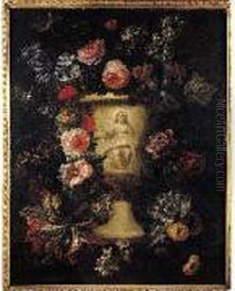 Bouquet De Fleurs Dans Un Vase Sculpte Oil Painting by Jan-baptist Bosschaert