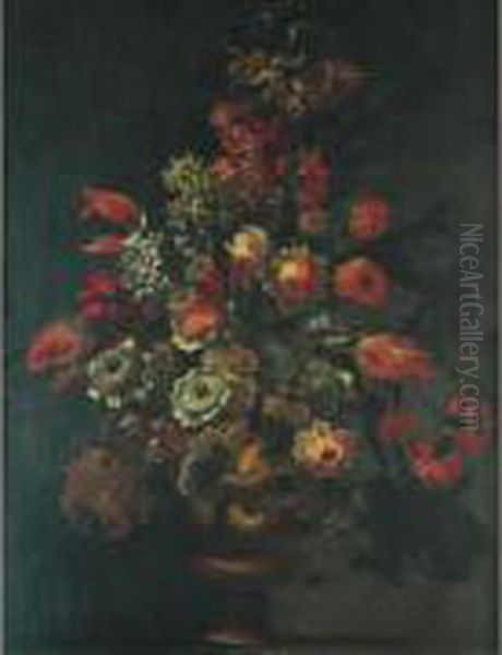 Vase De Fleurs Sur Un Entablement. Oil Painting by Jan-baptist Bosschaert