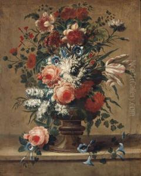 Flowers In A Vase On A Stone Ledge Oil Painting by Jan-baptist Bosschaert