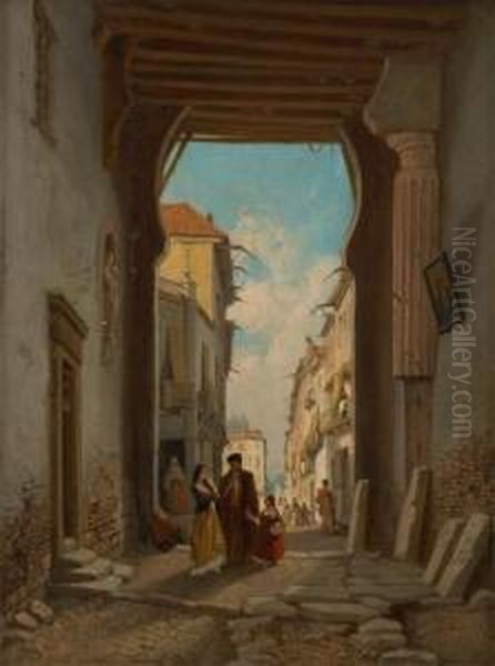 Conversation Sous Le Porche Oil Painting by Francois Antoine Bossuet