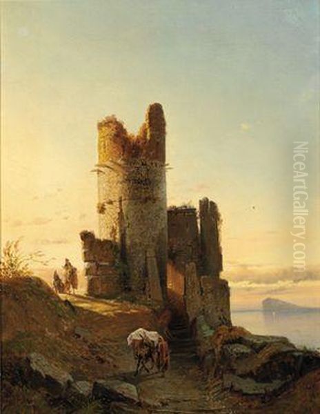 Die Ruine Eines Maurischen Wachturms Bei Gibraltar Oil Painting by Francois Antoine Bossuet