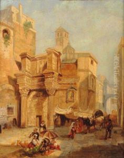 Scene De Marche Aux Abords De Ruines Antiques Oil Painting by Francois Antoine Bossuet