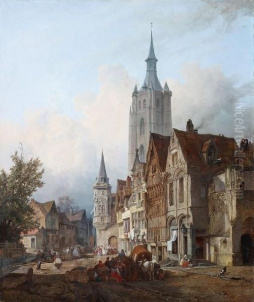 Ansicht Von Mecheln Mit Der Onze-lieve-vrouw-over-de-dijlekerk Oil Painting by Francois Antoine Bossuet