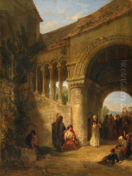 Genreszene Vor Einer Spanischen Kirche Und Maurischem Tor Oil Painting by Francois Antoine Bossuet