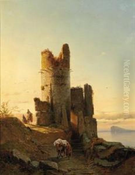 Die Ruine Eines Maurischen Wartturms Beigibraltar Oil Painting by Francois Antoine Bossuet