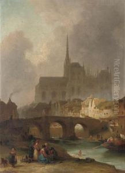 Chartres Cathedral Oil Painting by Francois Antoine Bossuet