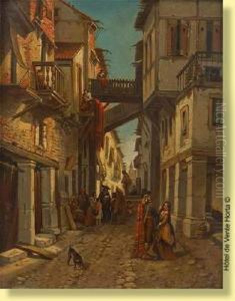 Ruelle Animee En Italie Oil Painting by Francois Antoine Bossuet