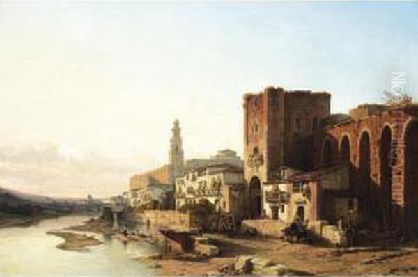 Una Vista De Zaragoza (a View Of Zaragoza) Oil Painting by Francois Antoine Bossuet