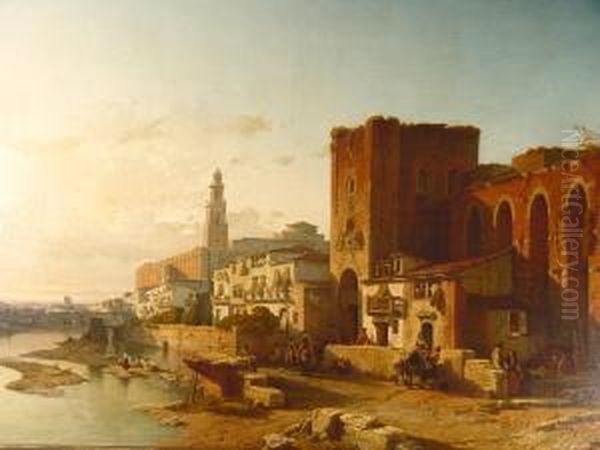 View Of The City Of Zaragoza Oil Painting by Francois Antoine Bossuet