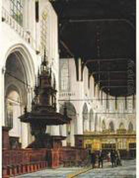 Interieur Nieuwe Kerk Te Amsterdam (1833) Oil Painting by Francois Antoine Bossuet