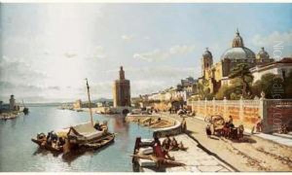 Vue De Seville Oil Painting by Francois Antoine Bossuet